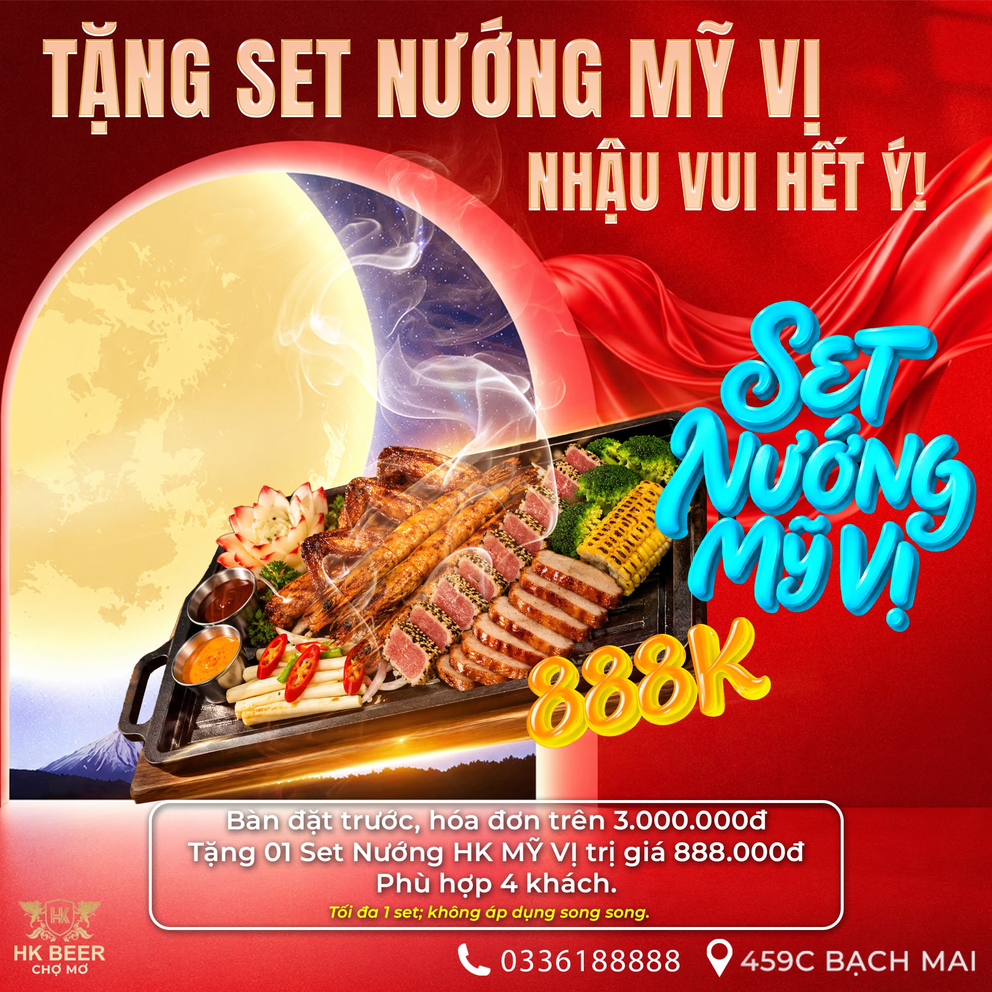Hóa đơn 3 triệu - Tặng ngay set nướng 888k tại HK Beer Chợ Mơ
